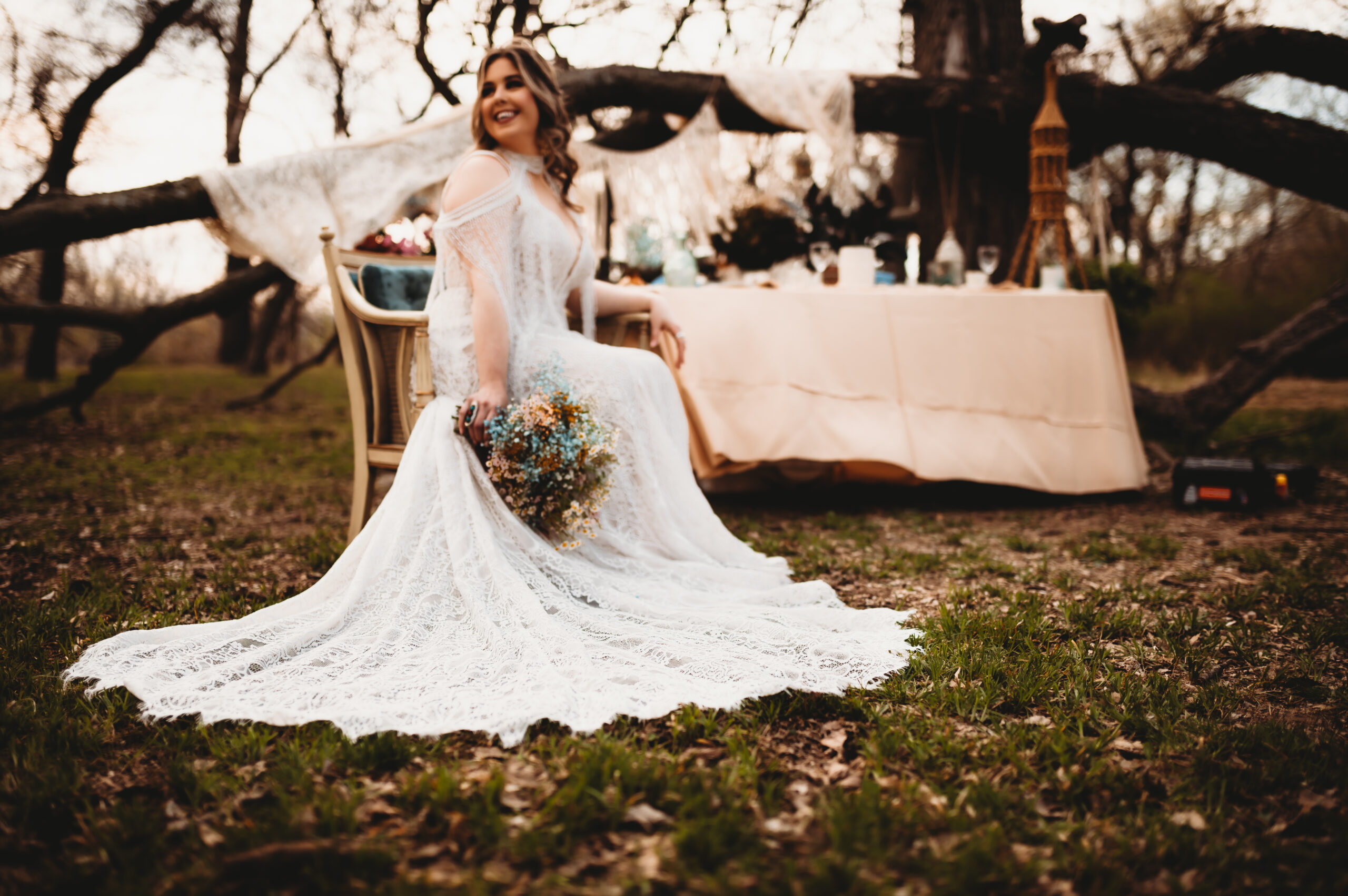 Whimsically Boho Backyard Elopement Styled Shoot. Desktop Image