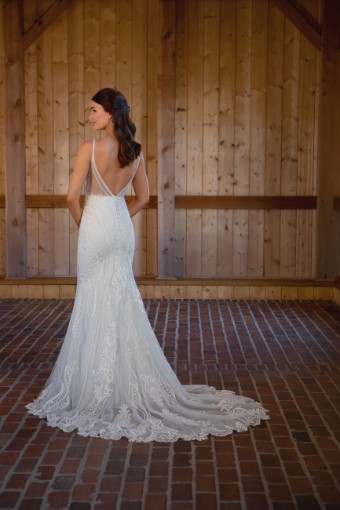 Essense of Australia Style #D3488 #0 default (IVRM-PL) Ivory Lace & Tulle over Rum Gown w Porcelain Tulle Plunge thumbnail