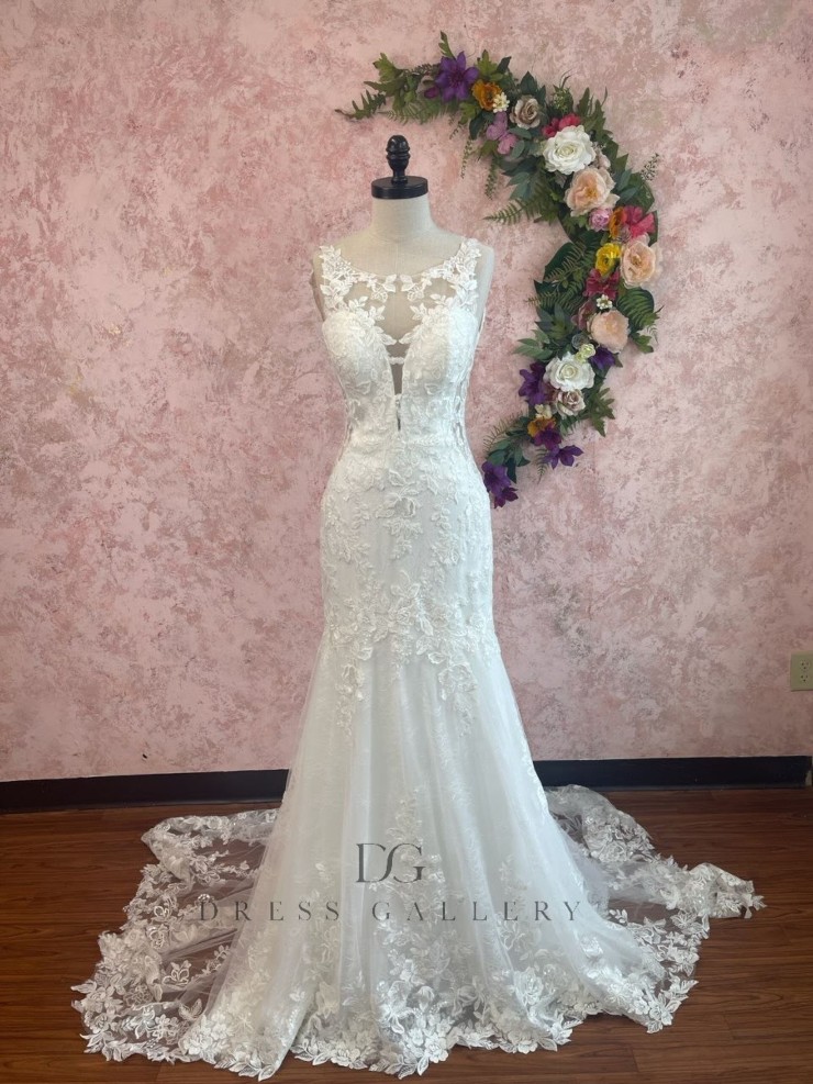 flowy and ethereal wedding dress Ethereal 3D Flower Lace Detachable Shoulder Veil Wedding Dress Nude Beige